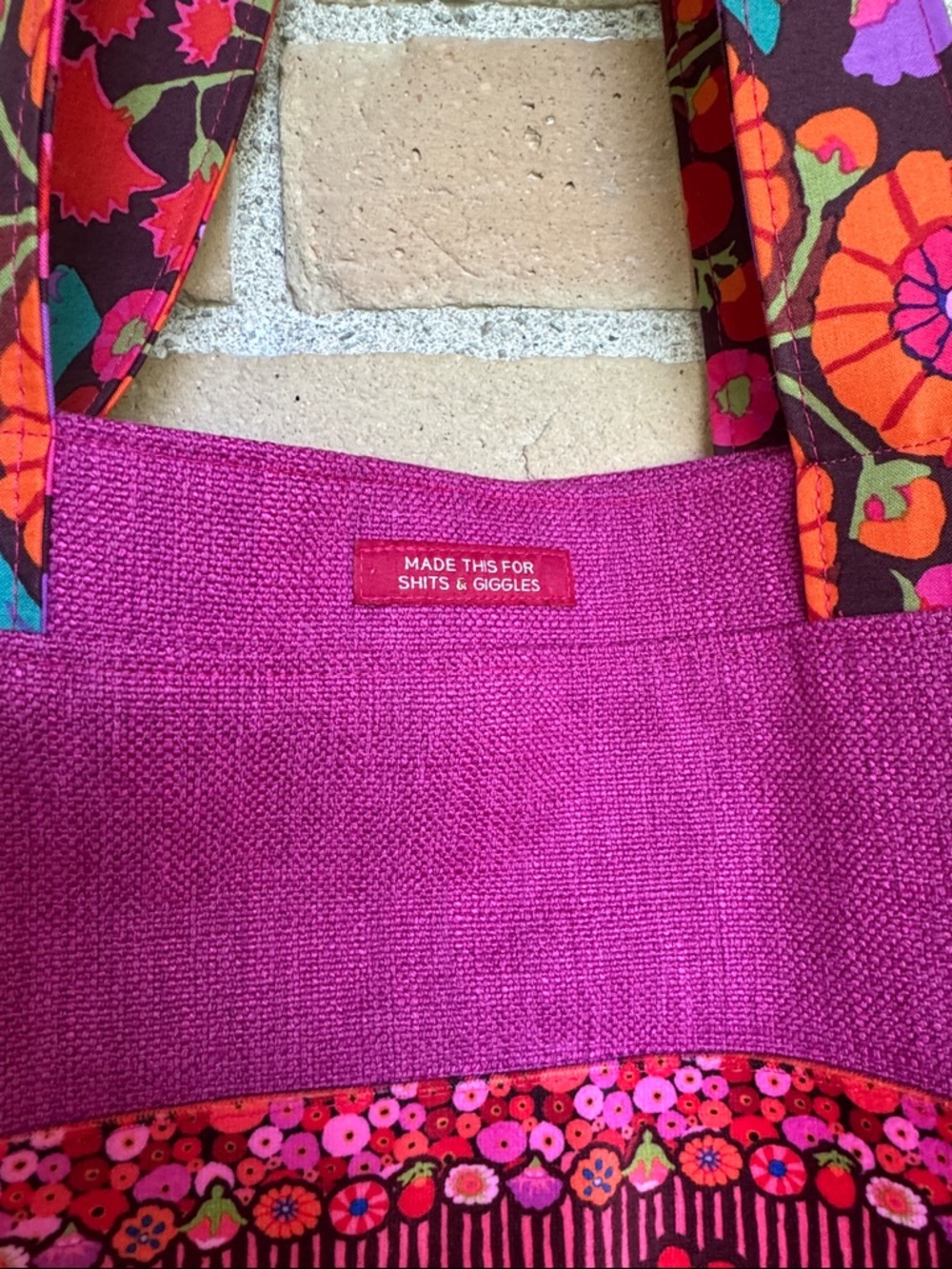 New Handcrafted Magenta Floral Tote Bag - Picture 3 of 5